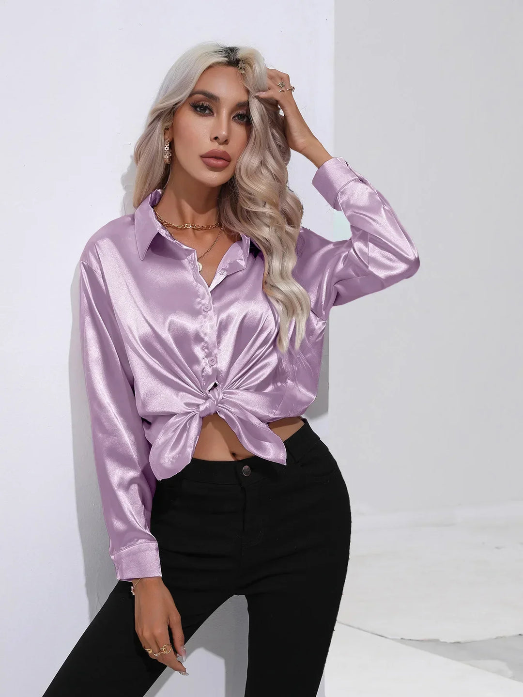Calista | Satin Long Sleeve Blouse