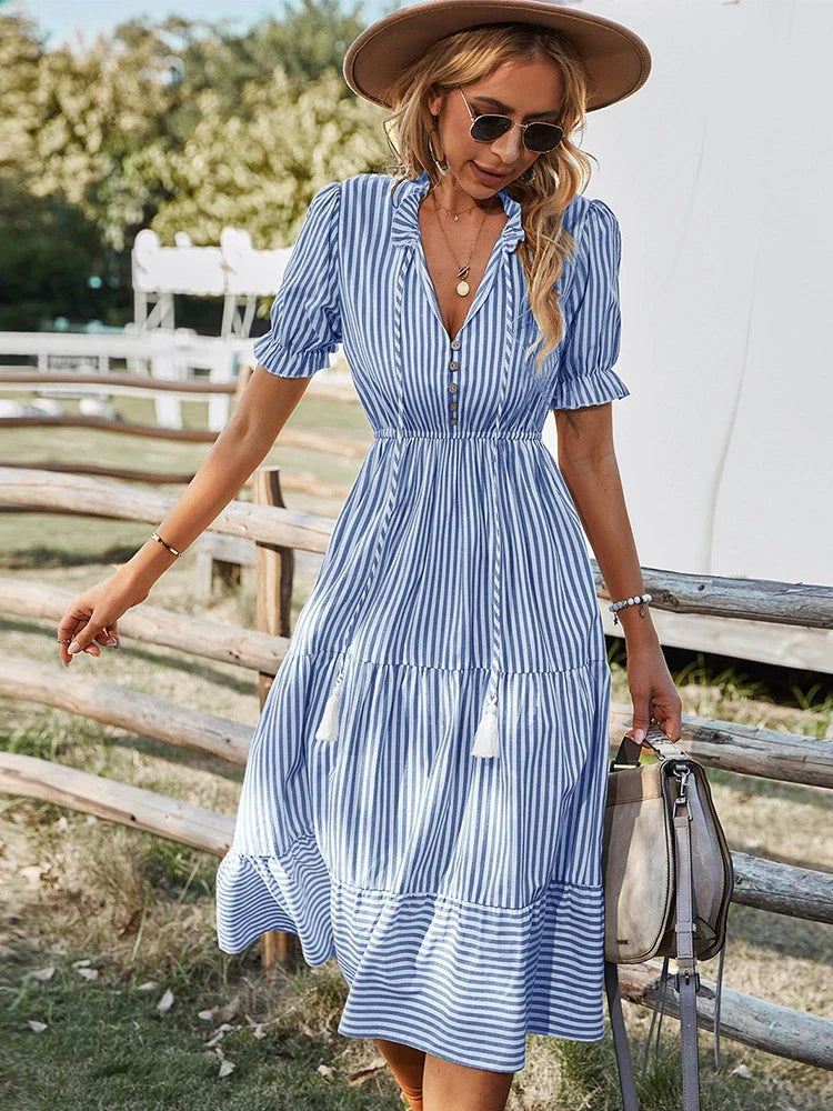 Anya | Striped Midi Dress