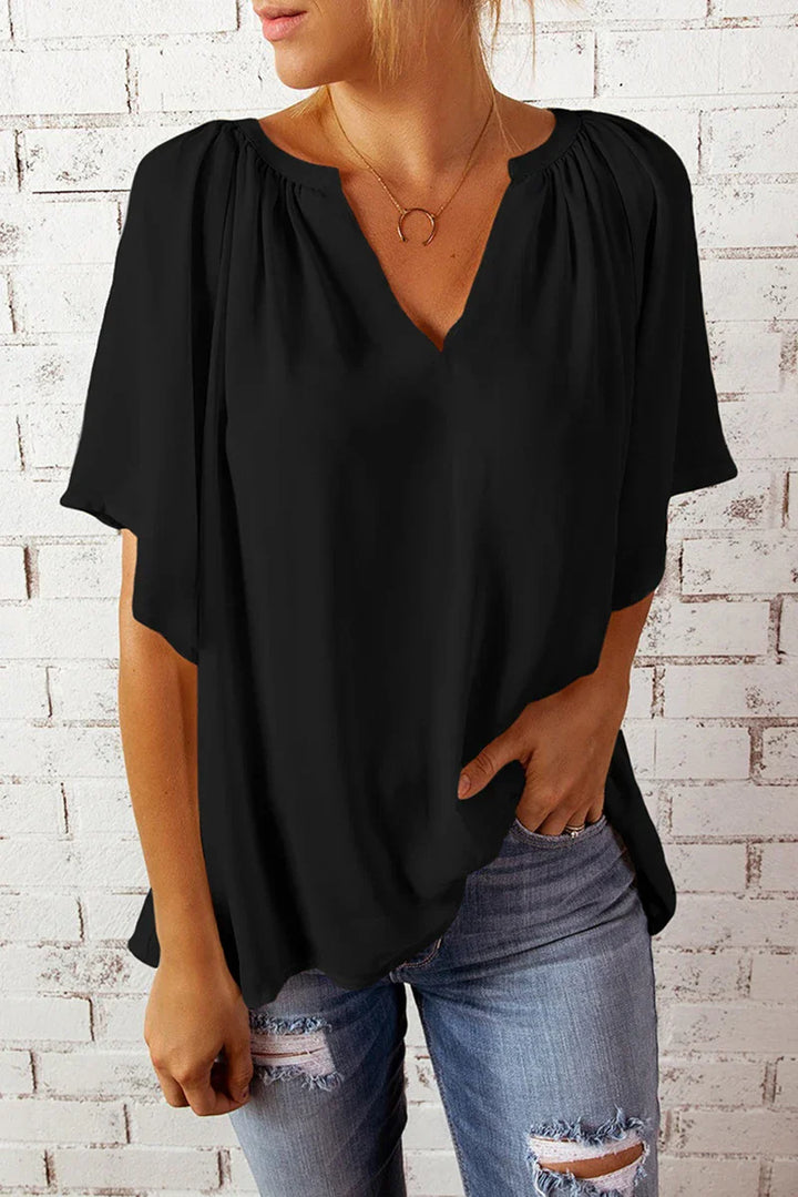 Monica Secrets | V-Neck Top – Loose Fit – Breathable Material – Short Sleeve – Casual Style