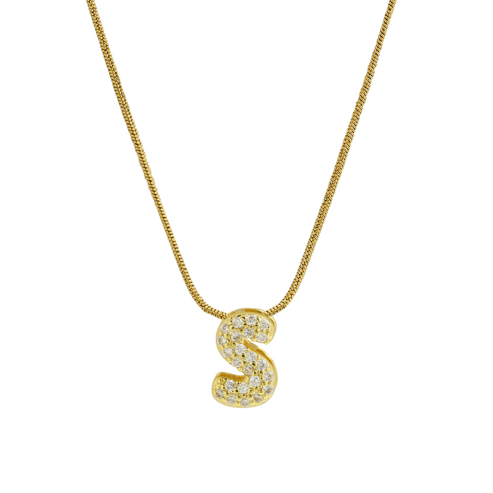 Diamond Bubble Letter Initial Necklace