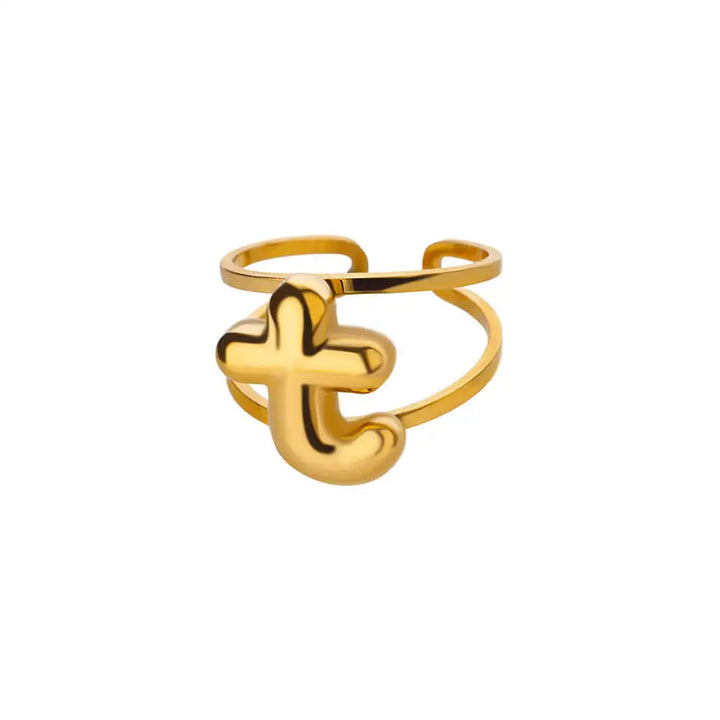 Adjustable Open Band Bubble Letter Initial Ring