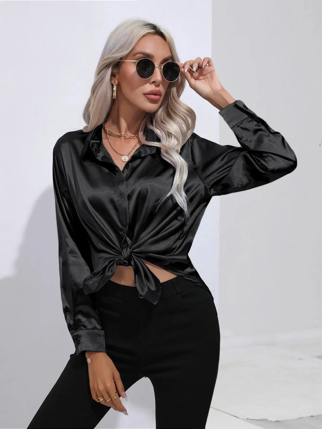 Calista | Satin Long Sleeve Blouse