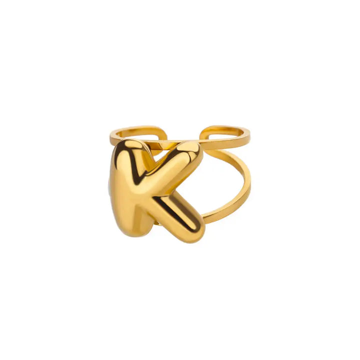 Adjustable Open Band Bubble Letter Initial Ring