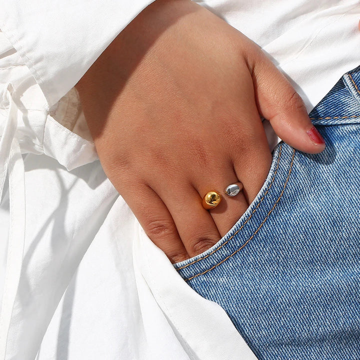 Modern Two Tone Droplet Ring