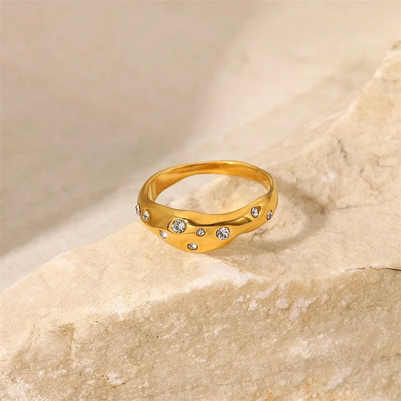 Gold Diamond Embedded Ring