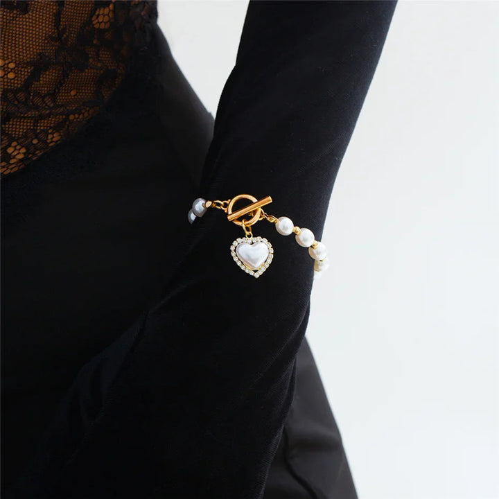Pearl Heart Diamond Accented Bracelet