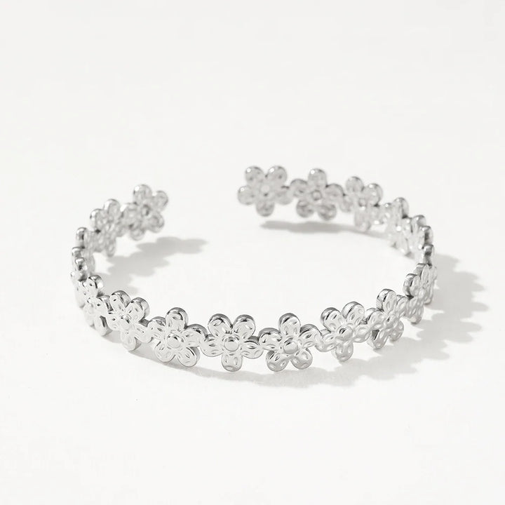 Textured Floral Bangle Cuff Bracelet