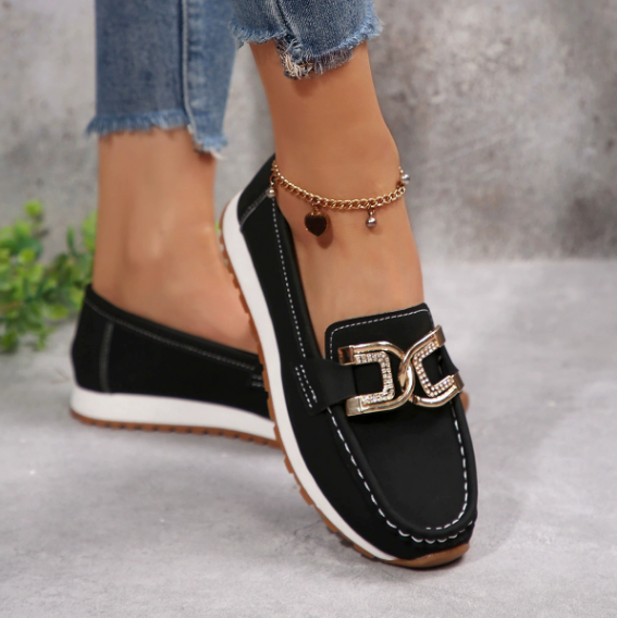Monica Secrets | Chic Diamond Buckle Loafers
