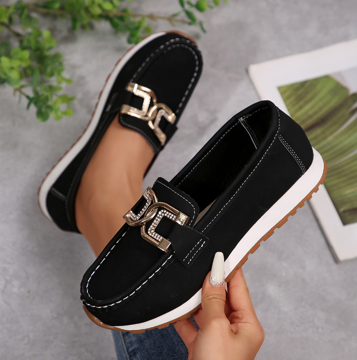 Monica Secrets | Chic Diamond Buckle Loafers