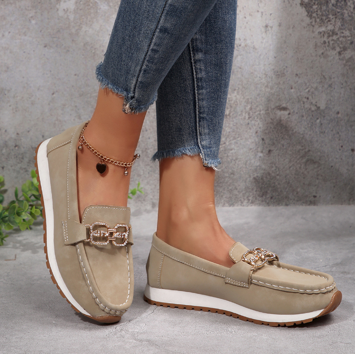 Monica Secrets | Chic Diamond Buckle Loafers