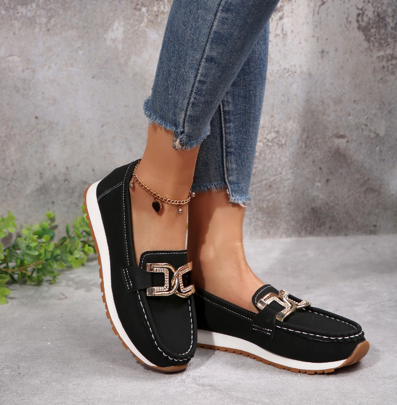 Monica Secrets | Chic Diamond Buckle Loafers