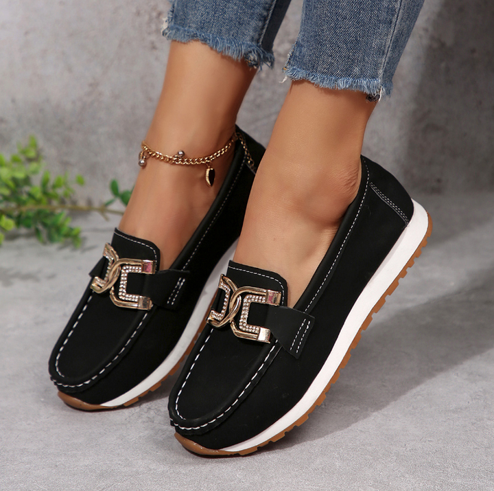 Monica Secrets | Chic Diamond Buckle Loafers