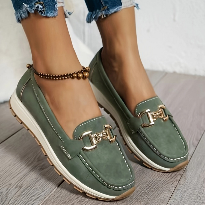 Monica Secrets | Green Buckle Loafers