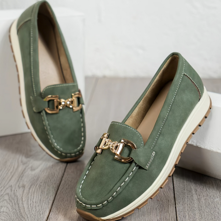 Monica Secrets | Green Buckle Loafers