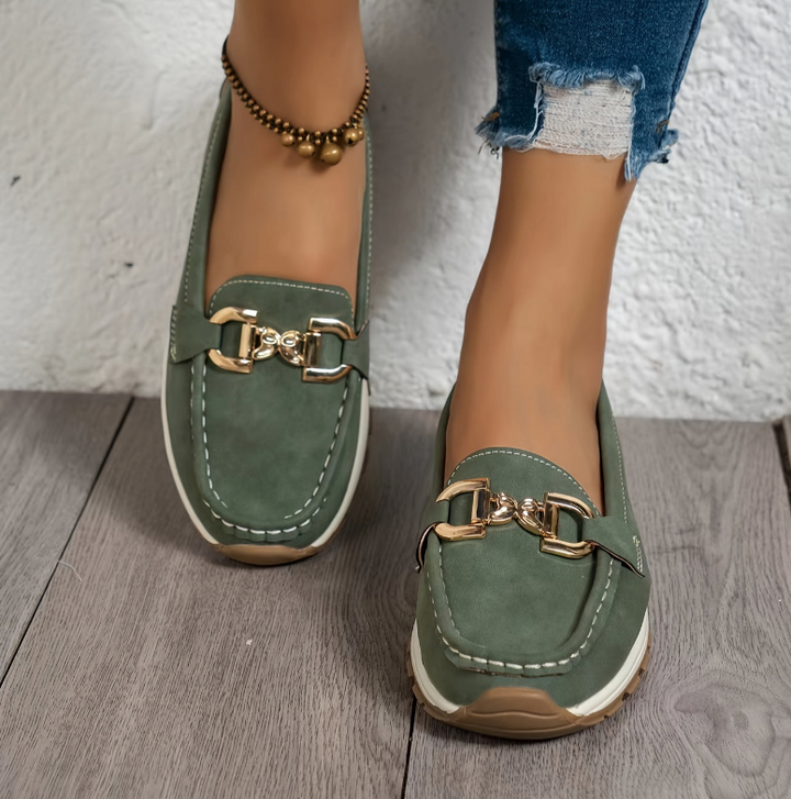 Monica Secrets | Green Buckle Loafers
