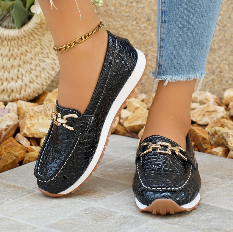 Monica Secrets | Black Crocodile Loafers