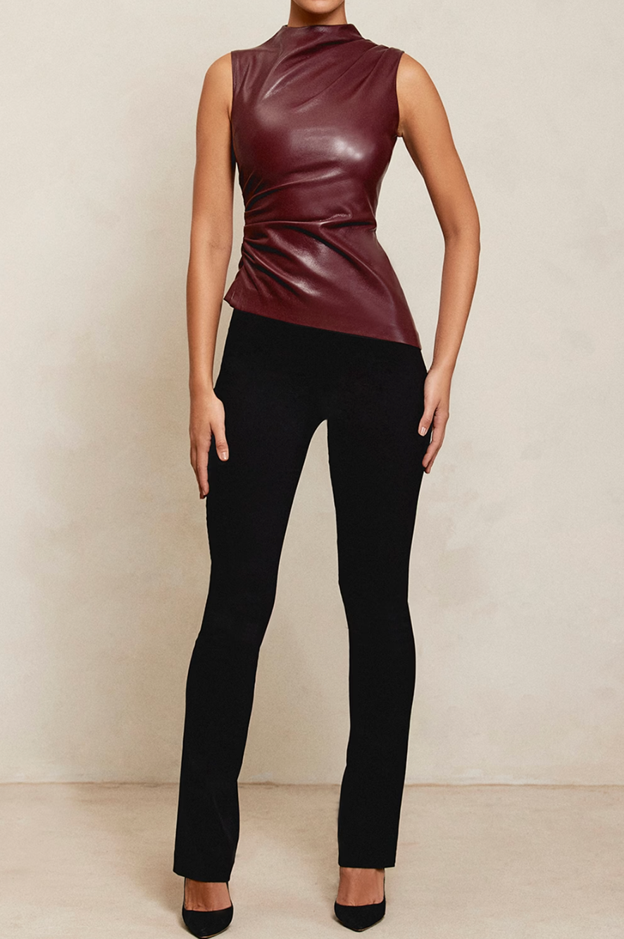 Monica Secrets | Leather Top – Sleeveless – High Neck – Slim Fit – Luxury Finish