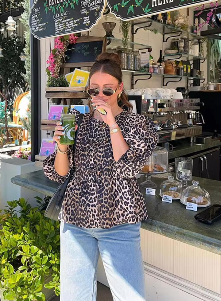 Monica Secrets | Blouse - Loose Fit - Puff Sleeve - Peplum Style - Front Tie Closure