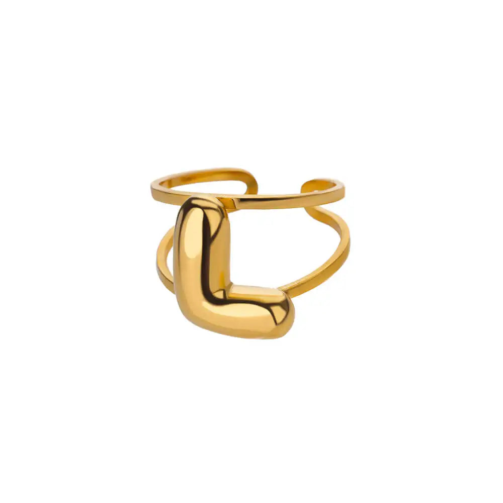 Adjustable Open Band Bubble Letter Initial Ring