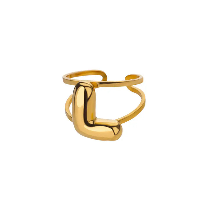 Adjustable Open Band Bubble Letter Initial Ring