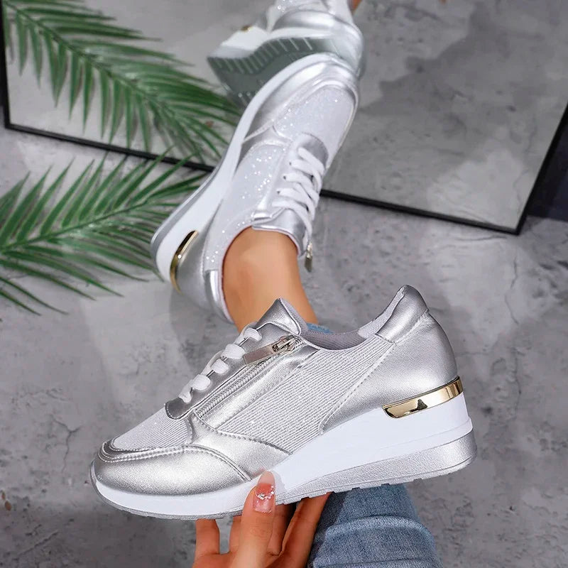 Monica Secrets | Metallic Finish Lace-Up Platform Sneakers