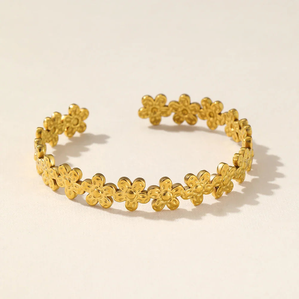 Textured Floral Bangle Cuff Bracelet
