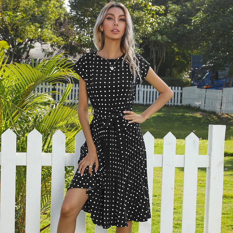 Monica Secrets | Floral Dress With Polka Dot Accents