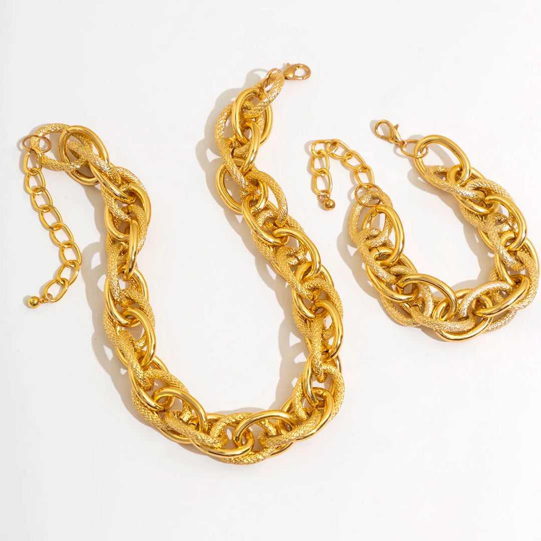 Bold Chunky Woven Dual Chain Bracelet and Necklace Set