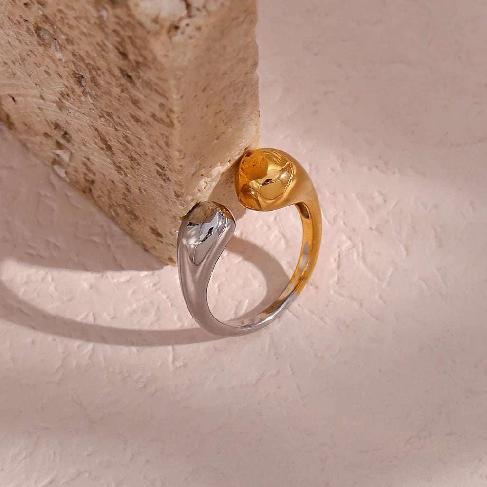 Modern Two Tone Droplet Ring