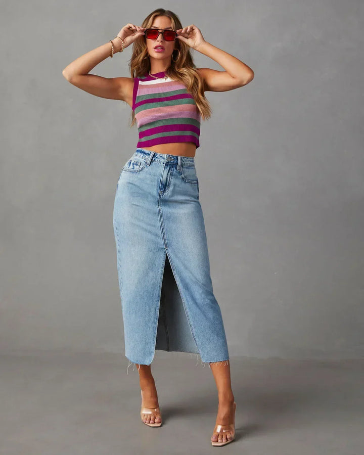 Monica Secrets | Classic High-Waist Denim Skirt
