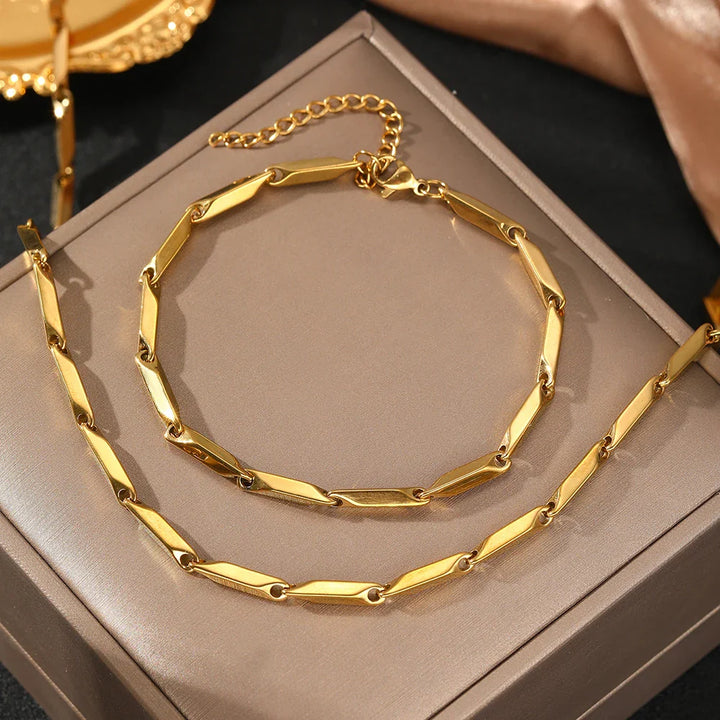 Modern Geometric Chain Necklace and Bracelet Set