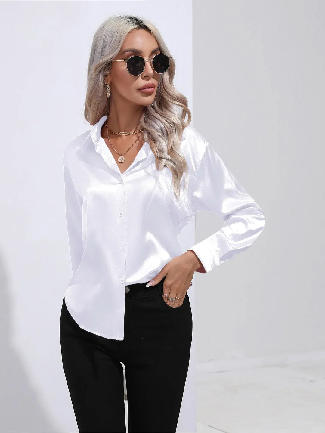 Calista | Satin Long Sleeve Blouse
