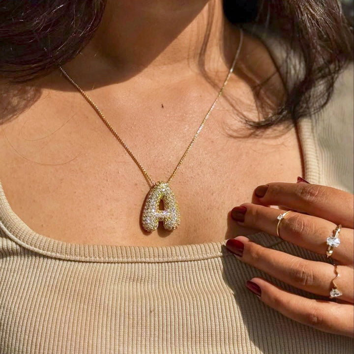 Chunky Bubble Diamond Dazzle Initial Necklaces
