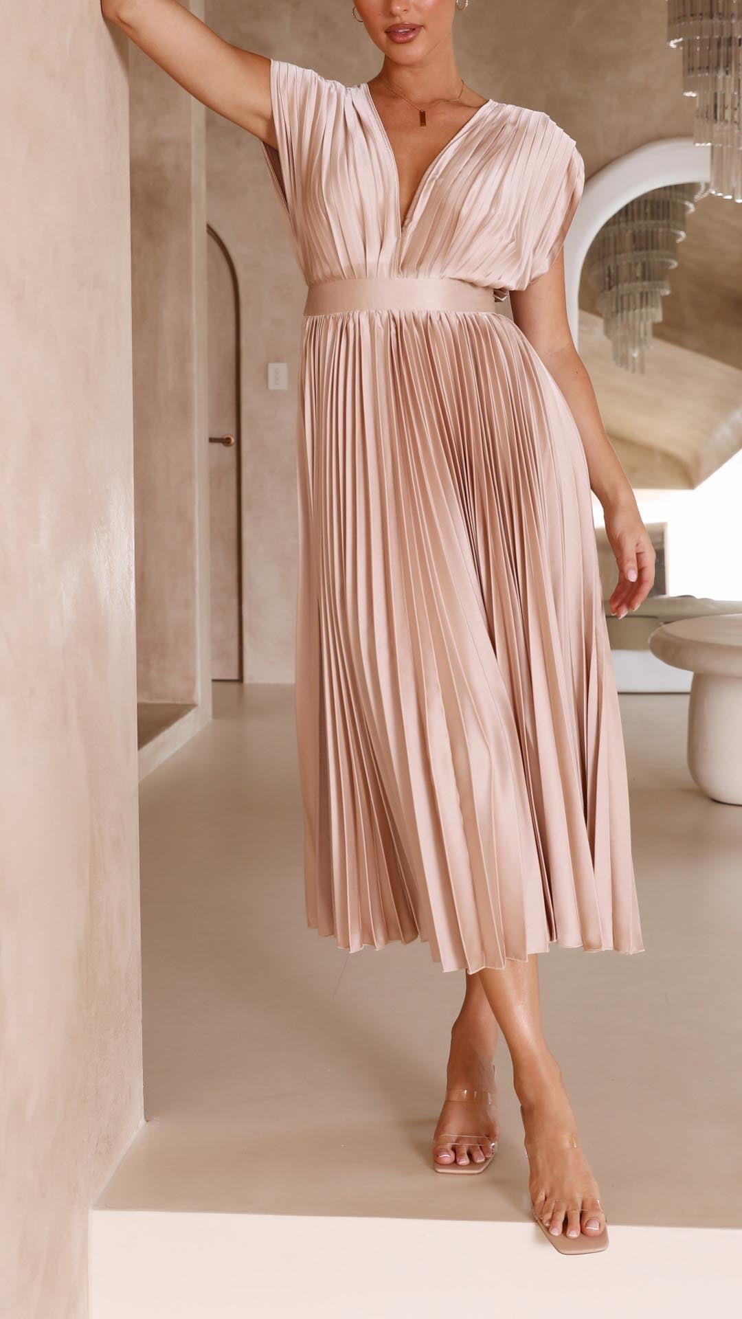 Monica Secrets | Elegant Pleated Dress