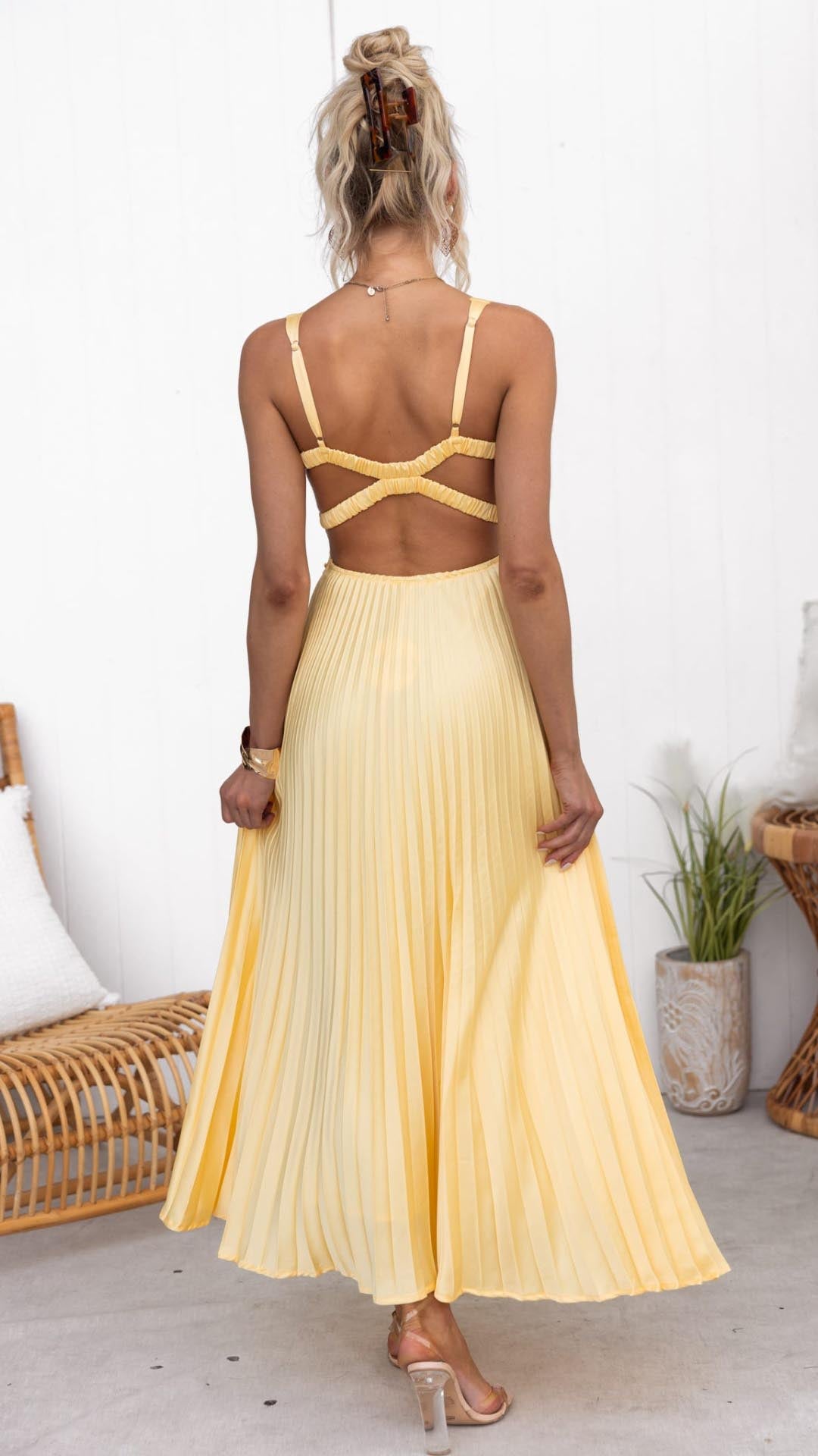 Monica Secrets | Pleated V-Neck Maxi Dress