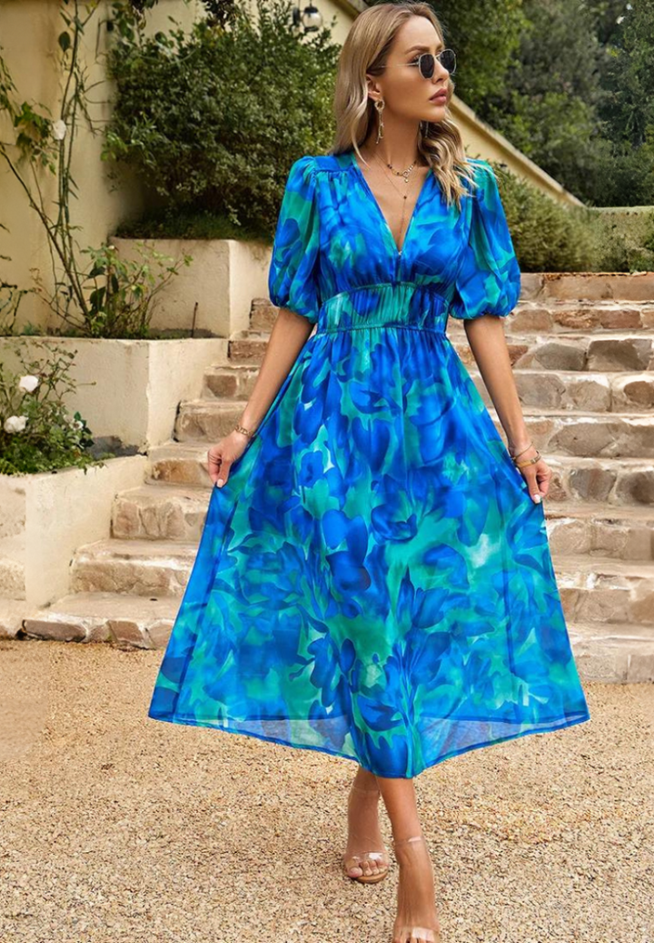 Althea | Midi Dress Puff Sleeves