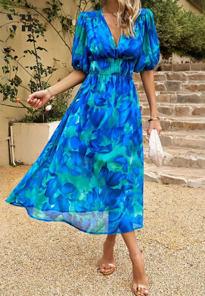 Althea | Midi Dress Puff Sleeves