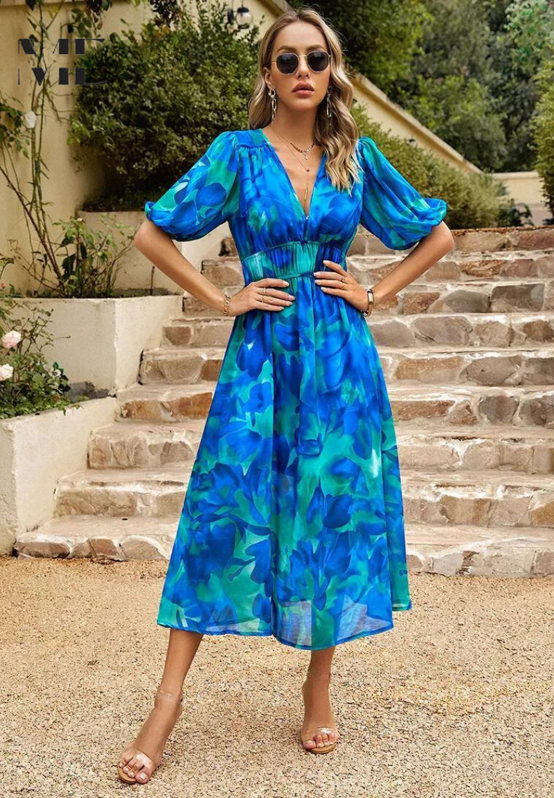 Althea | Midi Dress Puff Sleeves