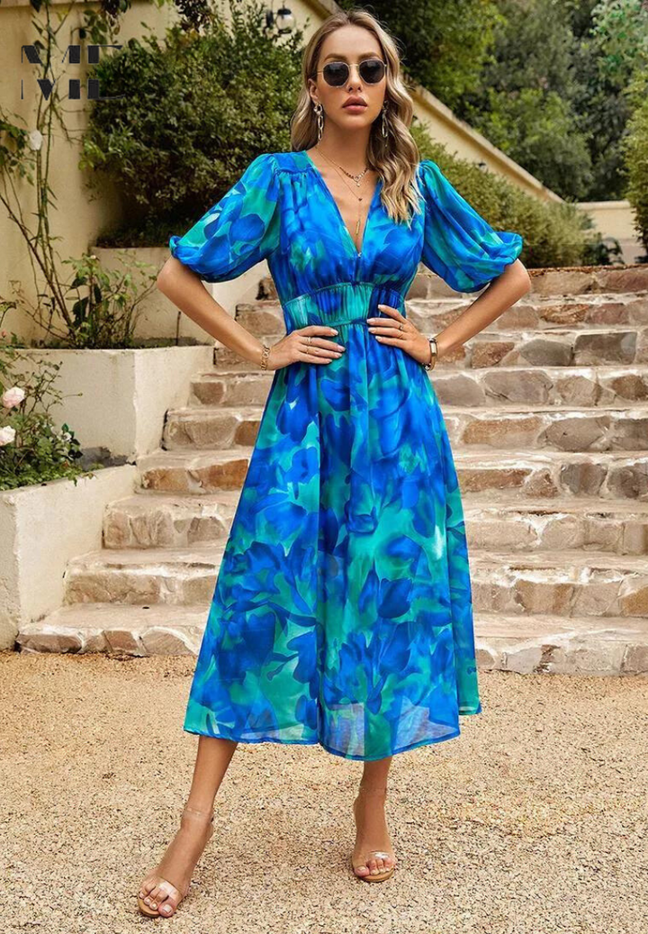 Althea | Midi Dress Puff Sleeves