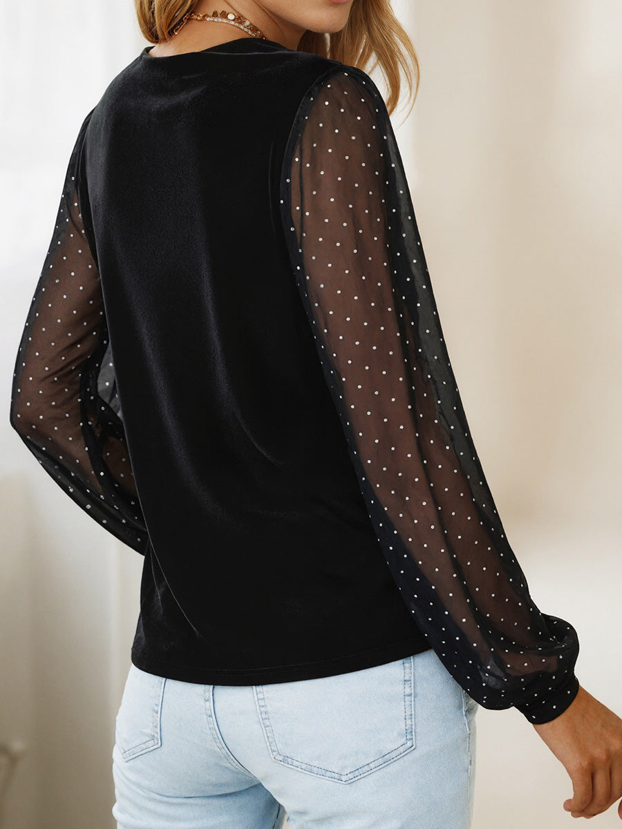 Monica Secrets | V-Neck Bubble-Sleeve Long-Sleeve Top
