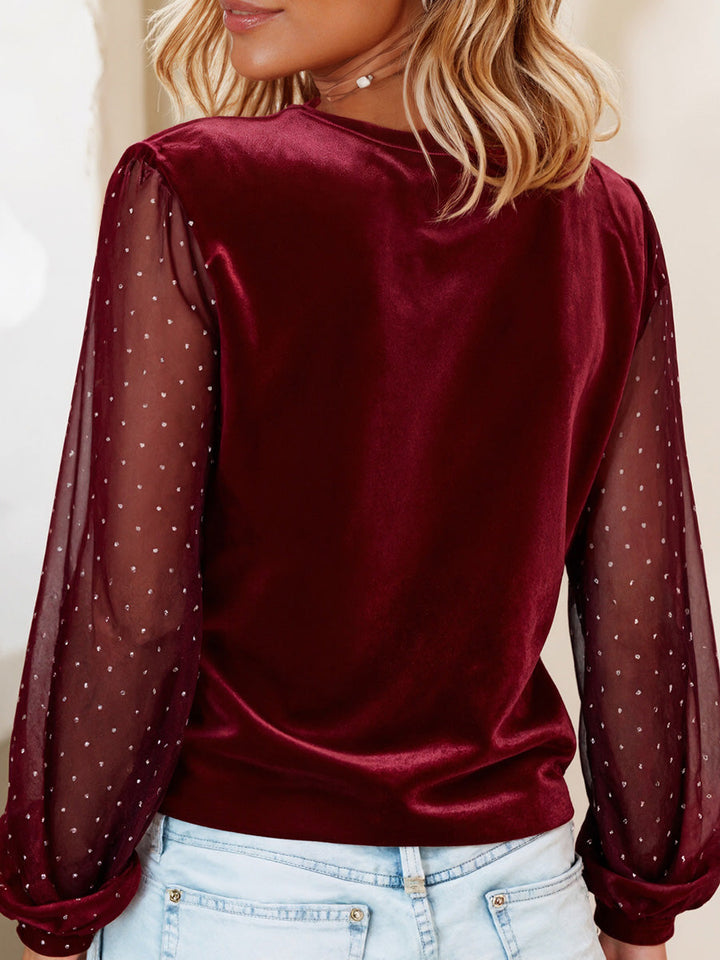 Monica Secrets | V-Neck Bubble-Sleeve Long-Sleeve Top