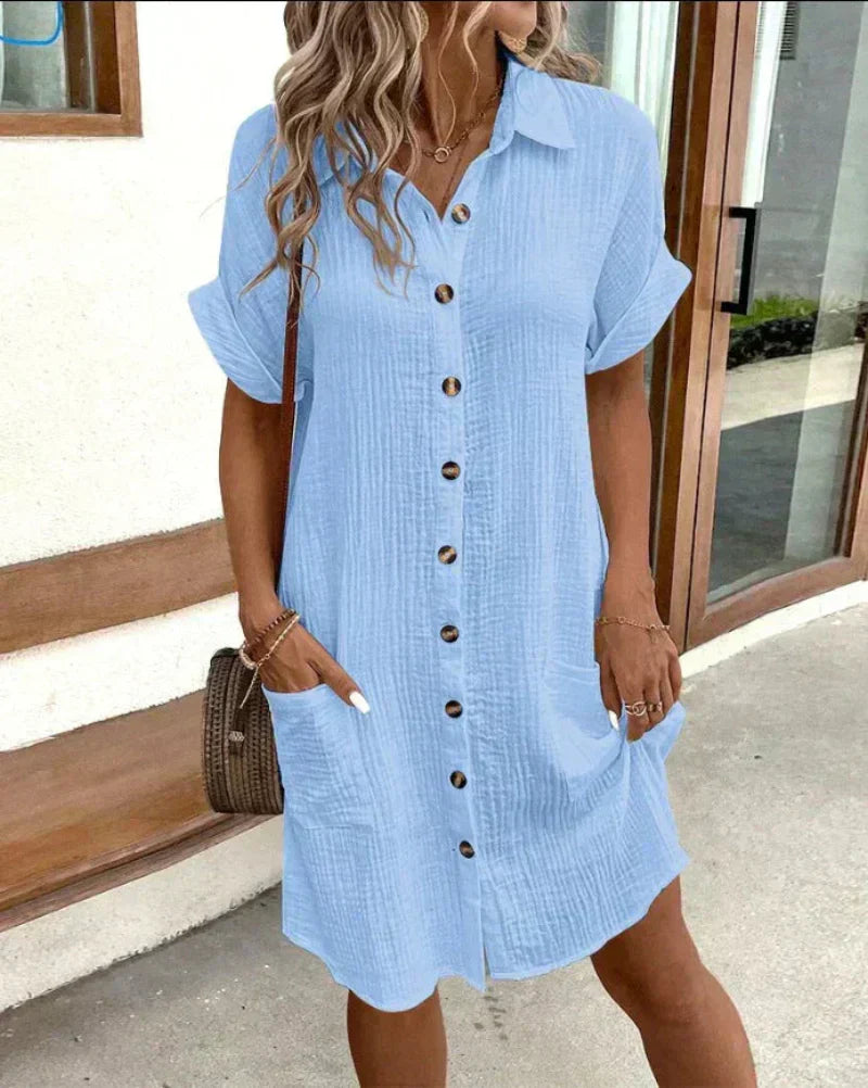 Monica Secrets | Women’s Retro Cotton Linen Shirt Dress