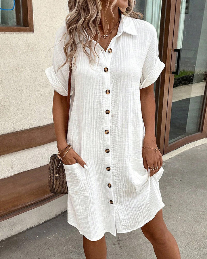 Monica Secrets | Women’s Retro Cotton Linen Shirt Dress
