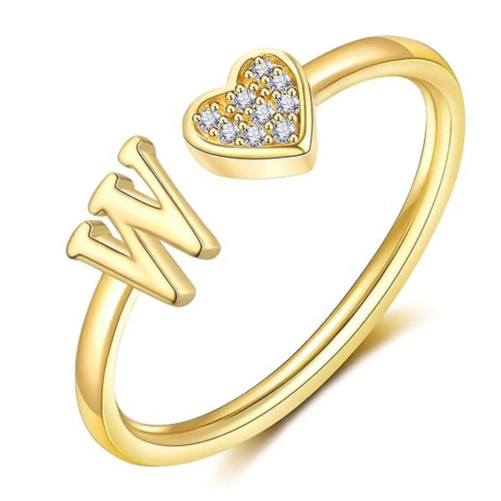 Elegant Heart Accented Serif Letter Initial Ring