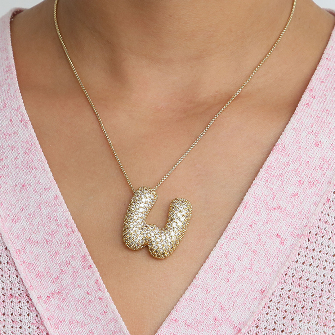 Chunky Bubble Diamond Dazzle Initial Necklaces