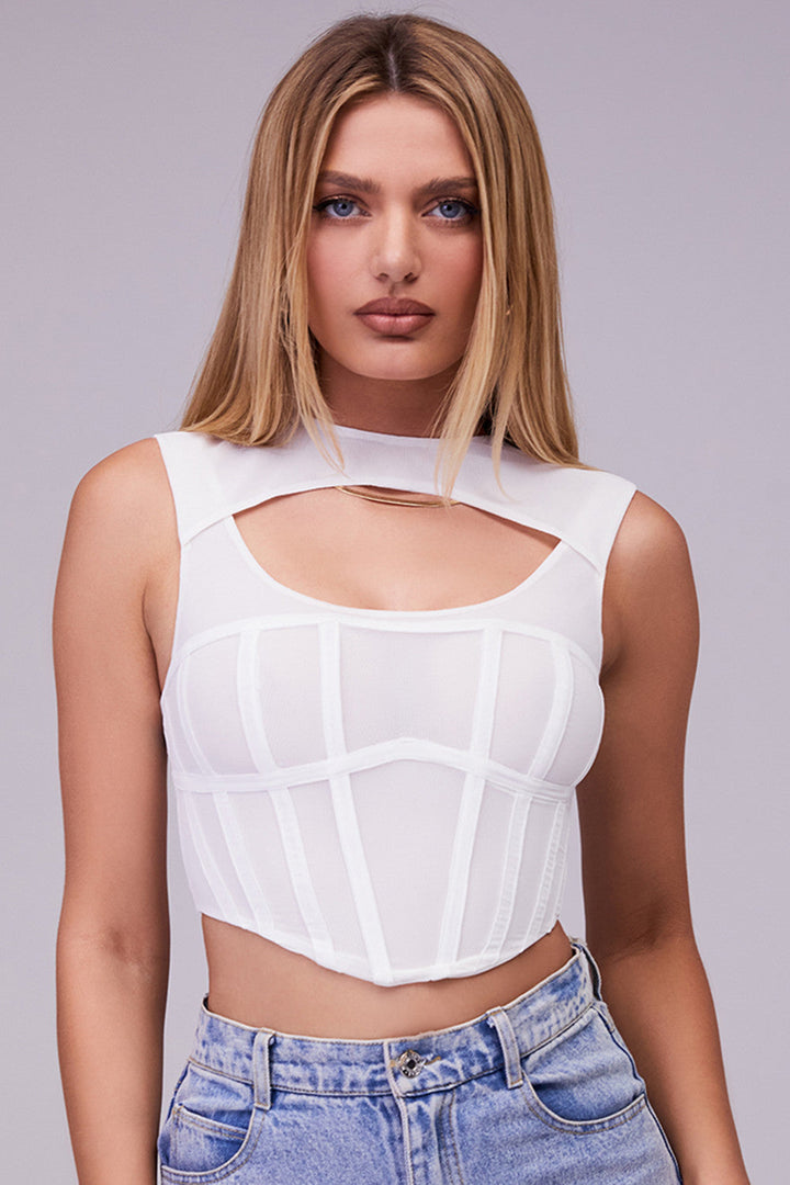 AmyVictoria | Bustier Crop Top - Cut-Out Neckline - Fitted - Sleeveless Corset Design