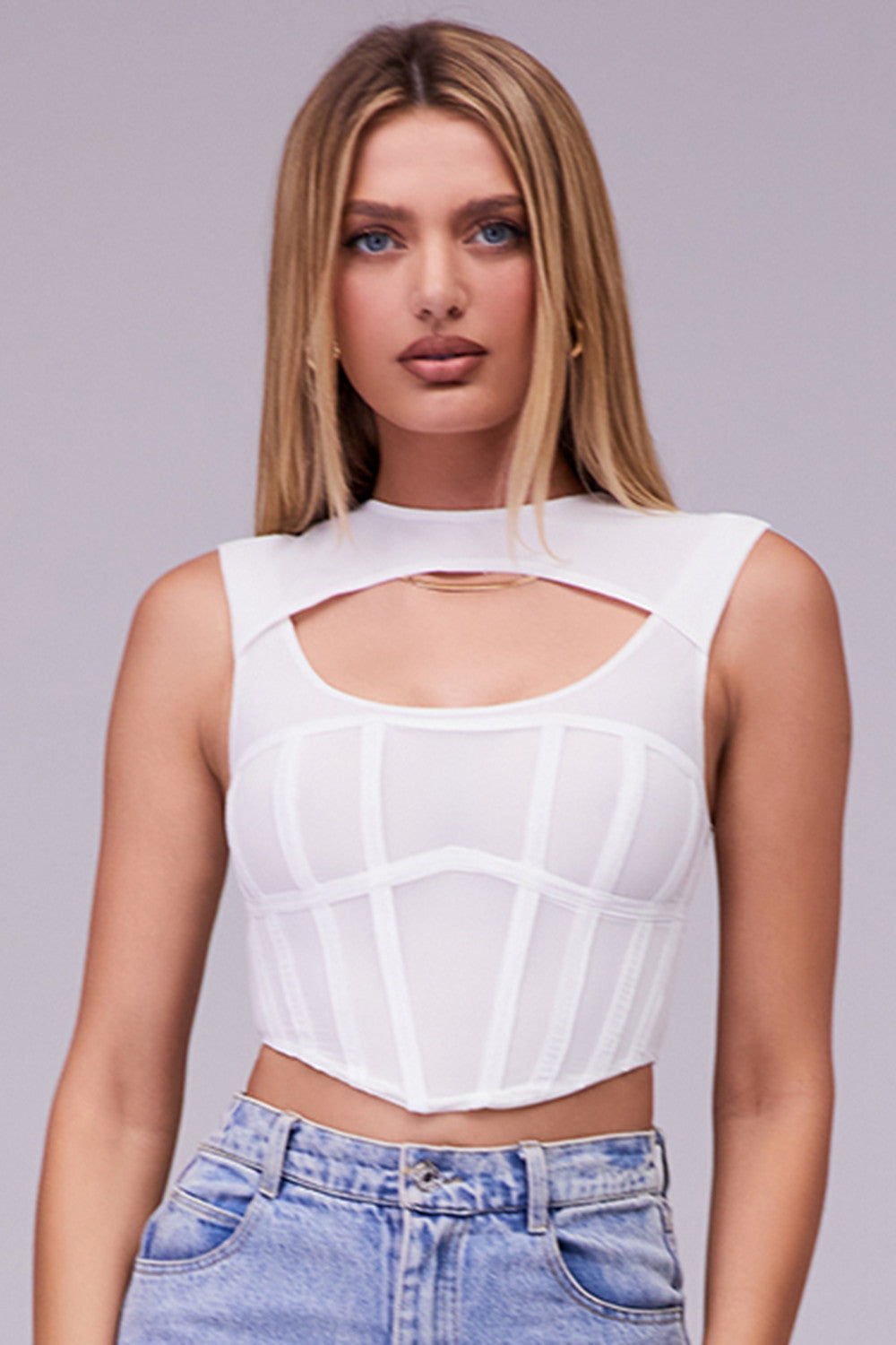 AmyVictoria | Bustier Crop Top - Cut-Out Neckline - Fitted - Sleeveless Corset Design