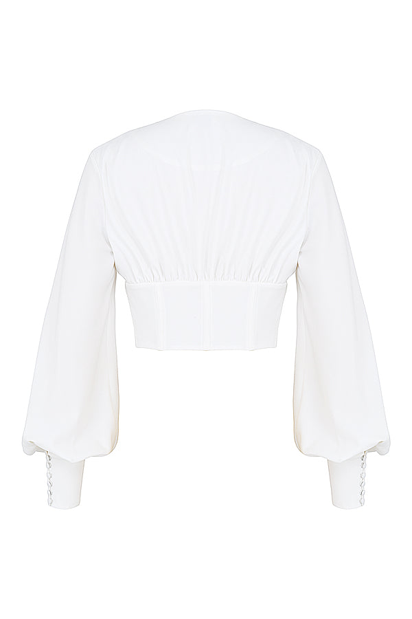 AmyVictoria | Cropped Top – Deep V-Neck – Lace-Up Closure – Long Sleeves – Elegant Fit