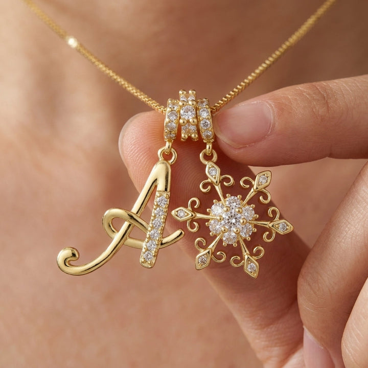 14k Elegant Initial & Snowflake Necklace