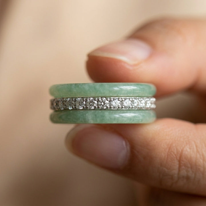 Elegant CZ Center Jade Ring Stack